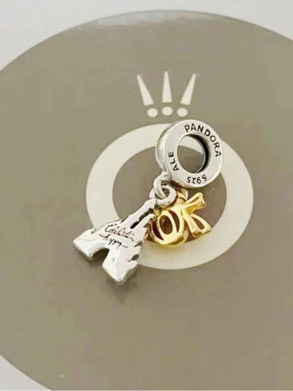 Pandora Two-Tone 'A' Initial & Bow Dangle Charm - Silver & Gold